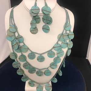 Oxidized Copper Disc Necklace Set